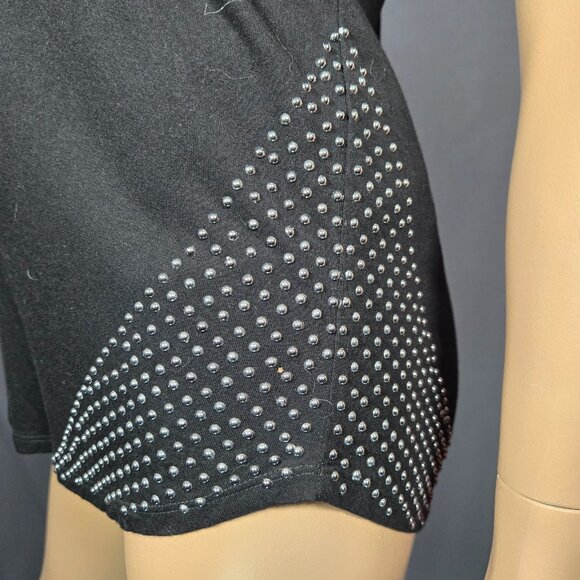 Y2K Long Top Size S Black Silver Studded Indie Sleaze Going Out Top 2000s V Neck - Picture 7 of 8